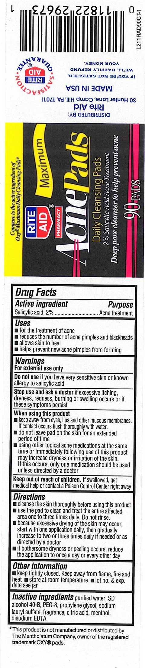 Rite Aid Acne Pads, Daily Cleansing Pads packaging