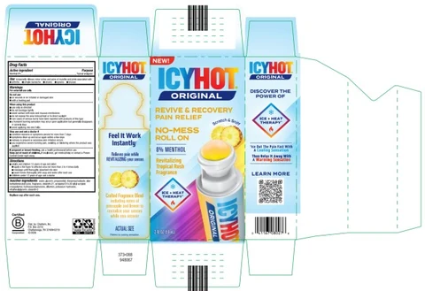 ICYHOT ORIGINAL REVIVE & RECOVERY PAIN RELIEF NO-MESS ROLL ON Revitalizing Tropical Rush Fragrance