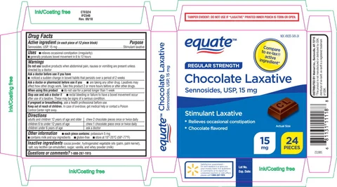 Chocolate Laxative Regular strength, Sennosides Stimulant Laxative, equate packaging