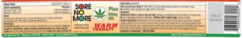 Sore No More Warm Therapy Plus CBD 500mg Natural Pain Relieving Gel packaging