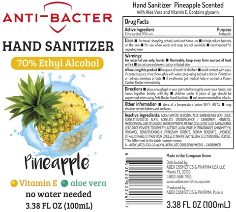 Anti-Bacter Hand Sanitizer 70 Ethyl Alcohol Pineapple 포장