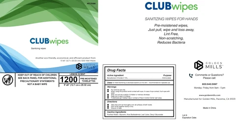 Club Wipes Sanitizing Wipes Lemon Scent 포장