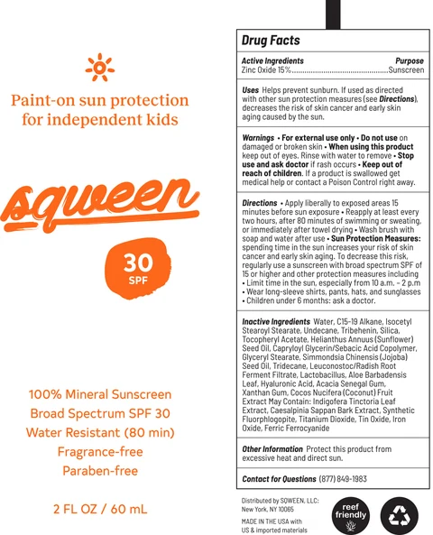 Sqween 100% Mineral Sunscreen Broad Spectrum SPF 30 Water Resistant packaging