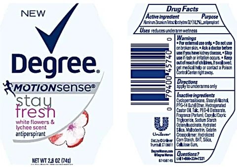 DegreeMotionSense White Flowers and Lychee Scent Antiperspirant 포장