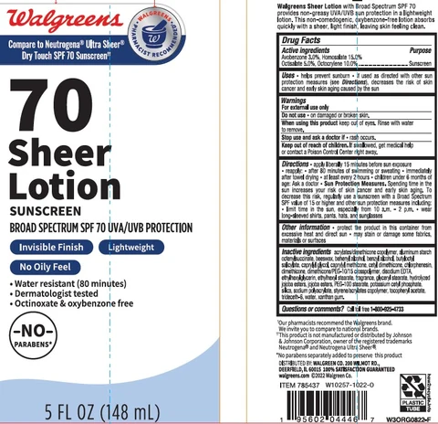 Walgreens 70 Sheer Sunscreen 포장