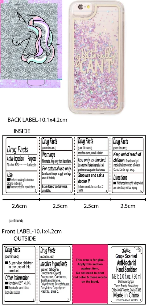Justice Grape Scented Anti bacterial Hand Sanitizer 포장