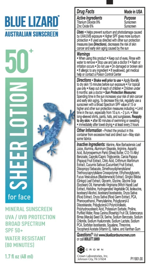 Blue Lizard Sheer Face SPF 50 Sunscreen 포장