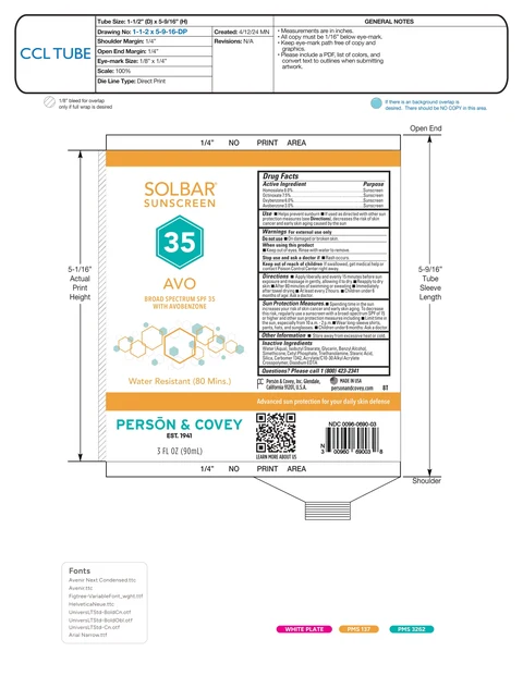 SOLBAR SUNSCREEN 35 AVO 포장