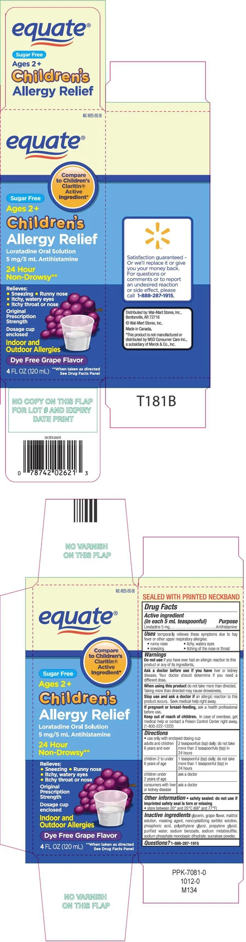 equateChildrens Allergy Relief packaging