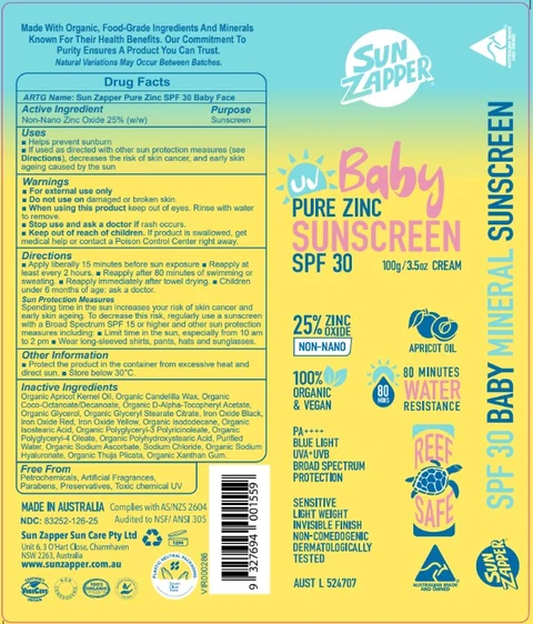 Sun Zapper - Baby pure zinc sunscreen SPF30 포장