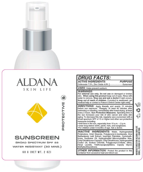 Aldana Skin Life - Sunscreen Broad Spectrum SPF 55 Water Resistant (80 Mins.) packaging