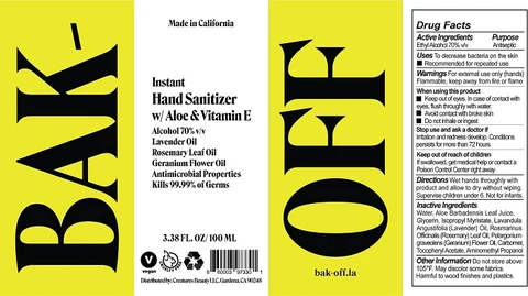 BAK-OFF HAND SANITIZER 70 PERCENT 포장