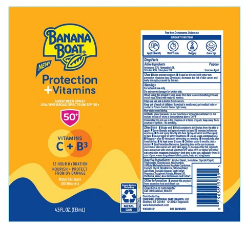 BANANA BOAT PROTECTION PLUS VITAMINS SUNSCREEN UVA/UVB BORAD SPECTRUM SPF 50 포장