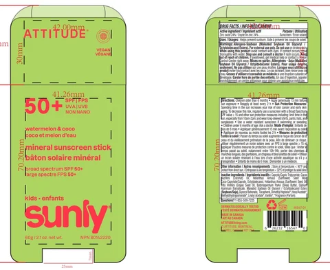 ATTITUDE Sunly Kids Mineral Sunscreen Stick SPF 50 Watermelon and Coco 포장