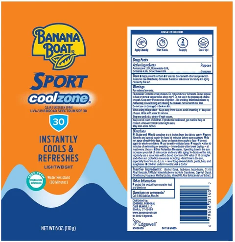 Banana Boat Sport coolzone Clear Sunscreen Broad Spectrum SPF 30 포장