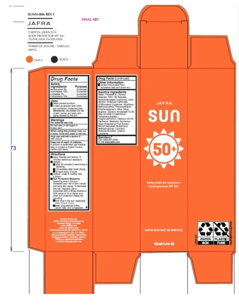 Jafra Sun body protector sunscreen broad spectrum SPF 50 packaging