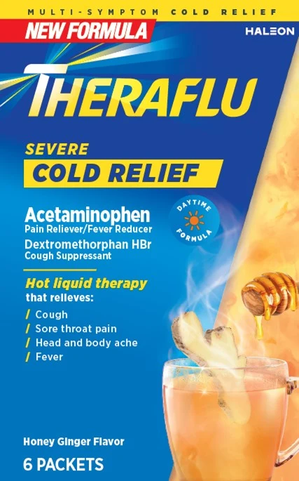 Theraflu Severe Cold Relief Daytime Honey Ginger packaging