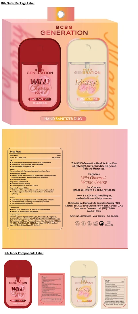 BCBG GENERATION HAND SANITIZER DUO - WILD Cherry AND Mango Cherry SCENT 포장
