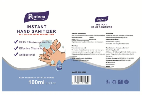 INSTANT HAND SANITIZER packaging