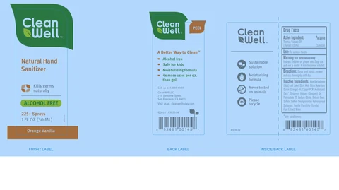 CleanWell Natural Orange Vanilla Hand Sanitizer packaging