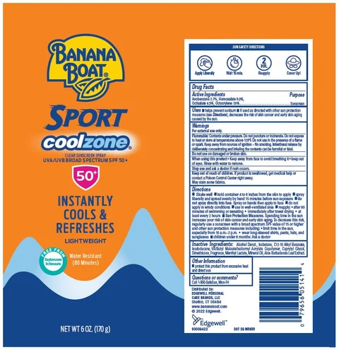 Banana Boat Sport coolzone Clear Sunscreen Broad Spectrum SPF 50 Plus 포장