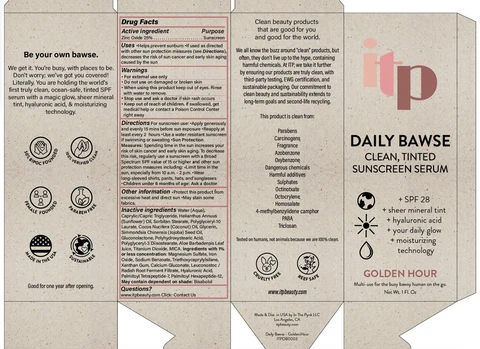 ITP DAILY BAWSE CLEAN, TINTED SUNSCREEN SERUM SPF 28 GOLDEN HOUR packaging