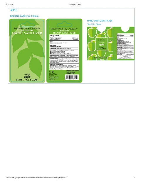 Brompton and Langley Green Apple Hand SanitizerGreen Apple packaging