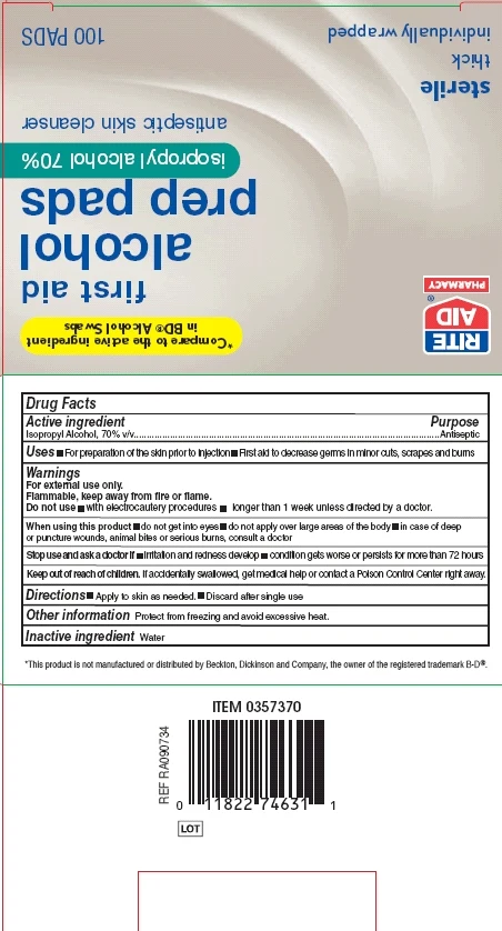 Rite Aid first aid alcohol swabs box - drug facts