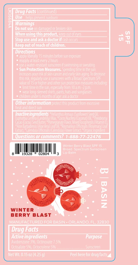Basin Winter Berry Blast SPF15 Broad Spectrum Sunscreen Lip Balm 포장