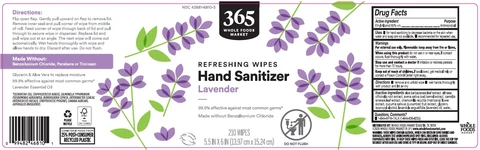 Lavender Hand Sanitizing Wipes packaging