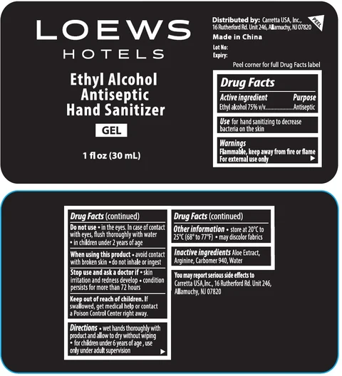 LOEWS HOTELS Antiseptic Hand Sanitizer packaging
