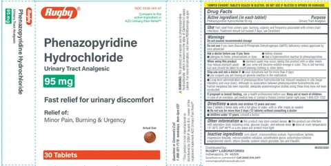 Rugby Phenazopyridine HCl Urinary Tract Analgesic 포장