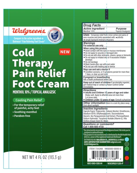 Walgreens Cold Therapy Pain Relief Foot Cream packaging