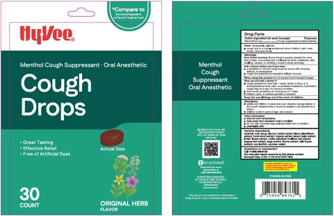HyVee Cough Drops Original Herb 포장
