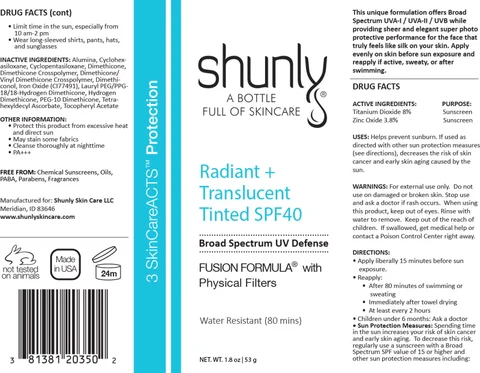 Shunly Radiant Translucent Tinted SPF 40 포장