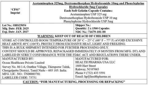 Acetaminophen 325 mg, Dextromethorphan Hydrobromide 10 mg, Phenlyephrine Hydrochloride 5 mg softgel (DAY-TIME) packaging