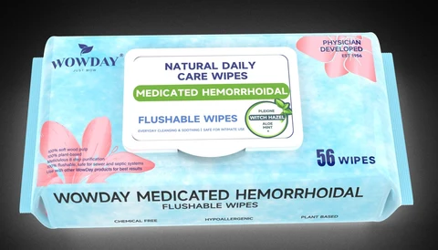 WowDay Medicated Hemorrhoidal Flushable Wipes packaging