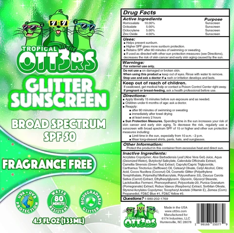 TROPICAL OTTERS Glitter Sunscreen SPF-50 - Fragrance Free 포장
