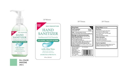 BODY PRESCRIPTIONS HAND SANITIZER with Aloe Vera 포장