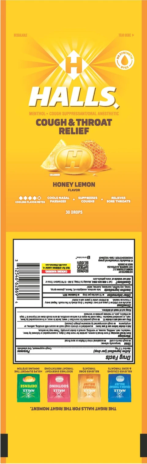 HallsHoney Lemon packaging