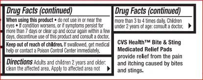 Bite and Sting Medicated Relief PadsCVS 포장