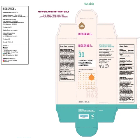 Biossance Squalane and Zinc Sheer Mineral Sunscreen Broad Spectrum SPF 30 포장