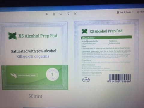 XS Alcohol Prep Pad packaging