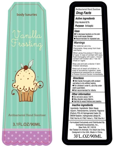 body luxuries Vanilla Frosting Antibacterial Hand Sanitizer 포장