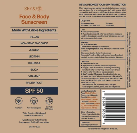 Sky and Sol Sunscreen SPF 50 packaging