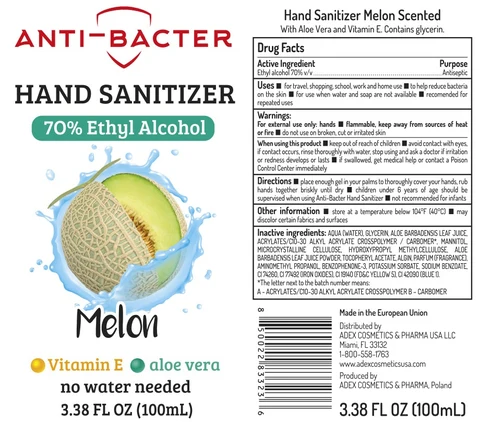 Anti-Bacter Hand Sanitizer 70 Ethyl Alcohol Melon 포장