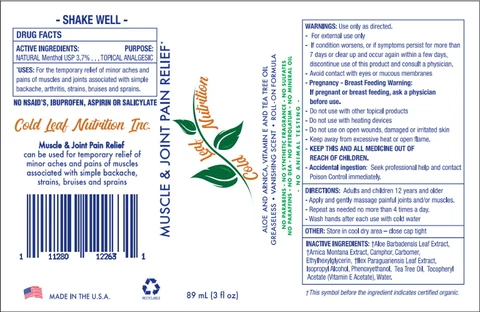 COLD LEAF NUTRITION MUSCLE AND JOINT PAIN RELIEF packaging