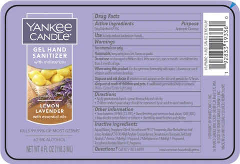 YANKEE CANDLE HAND SANITIZER with moisturizer Lemon Lavender packaging