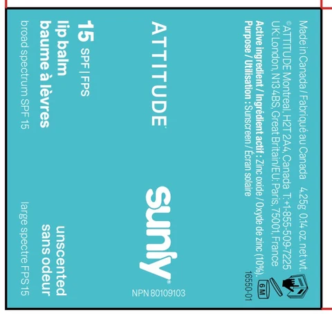 ATTITUDE Sunly Lip Balm SPF 15 Unscented 포장