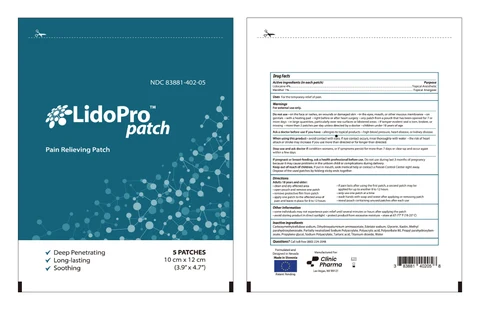 LidoPro Patch (Lidocaine 4%, Menthol 1%) packaging